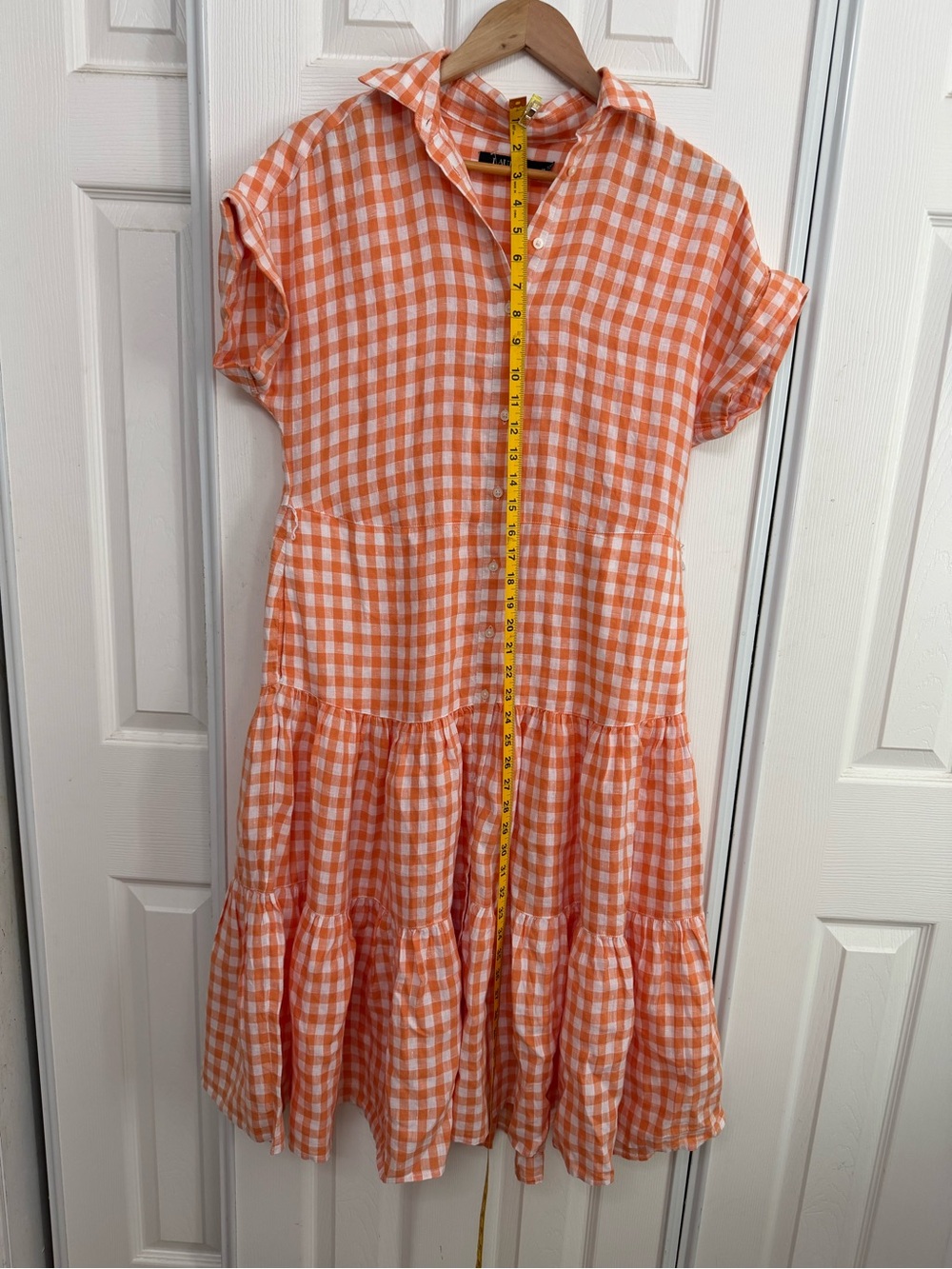Ralph Lauren Orange and White Gingham Tiered Dress